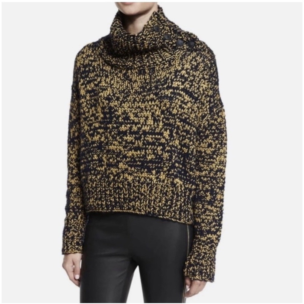 rag & bone Women's Sandra Turtleneck TNeck Blue Gold Neck Sweater Chunky Knit XS